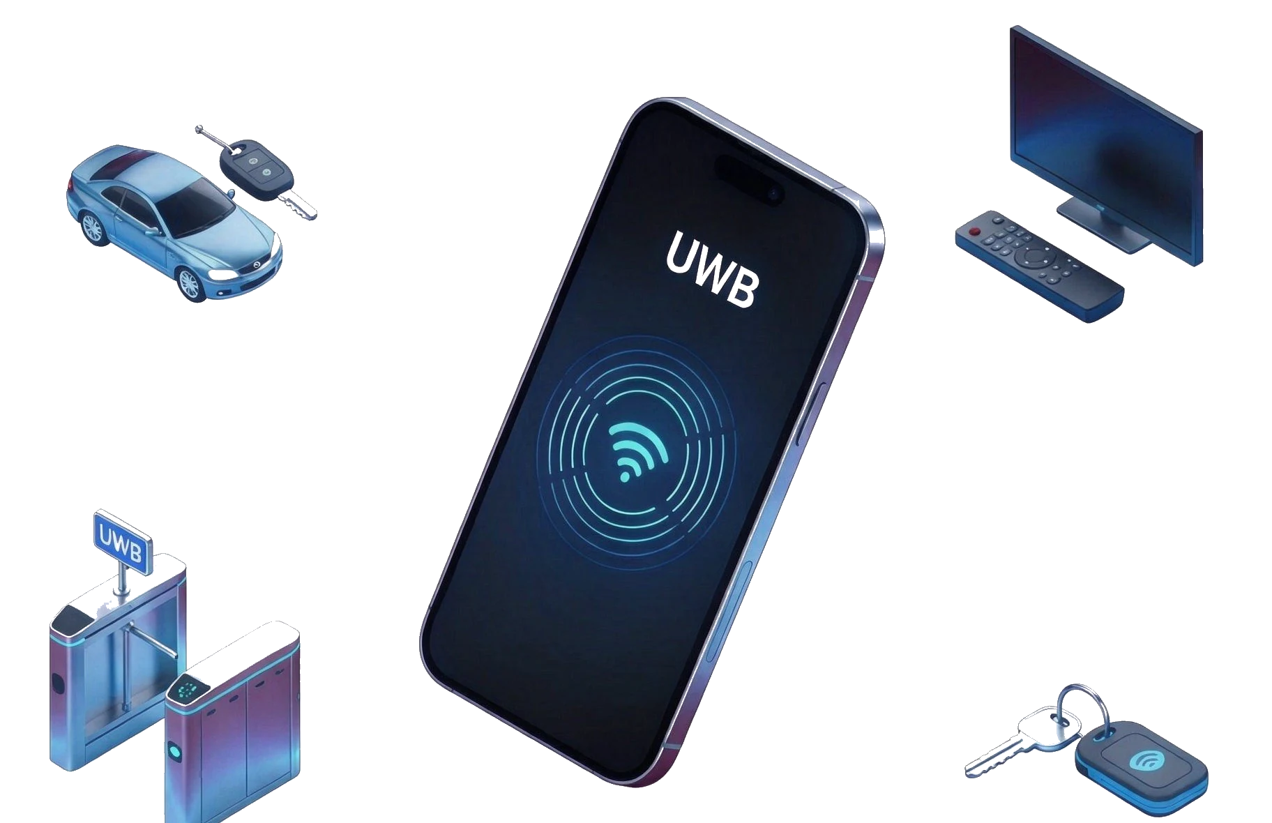 UWB smartphone connecting car, transit, lock, TV and tag