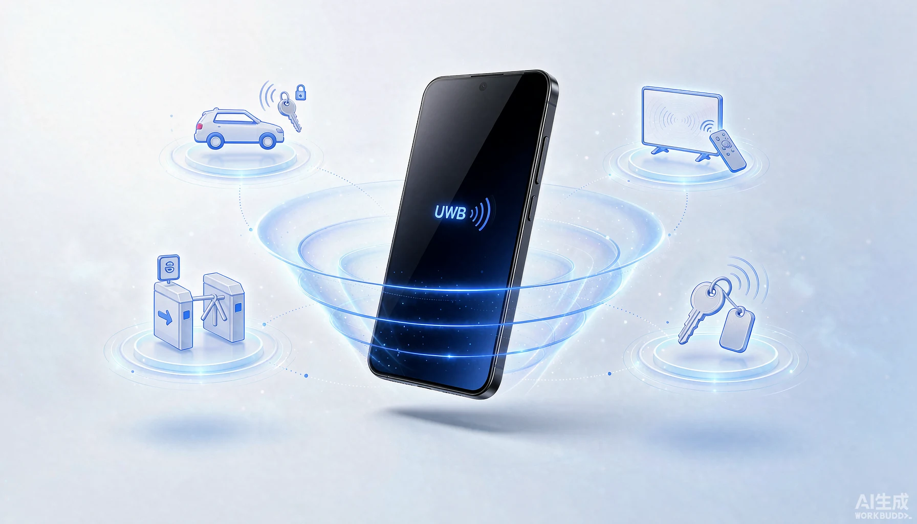 UWB smartphone connecting digital key, transit, pointing and AR finding